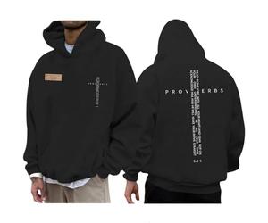 Qiamia Cross Hoodie with 50 PCS Bible Stickers, Bible Verse Hoodie Plus Size, Christian Sweatshirt Warm and Thickened (Black,M)