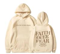 Qiamia Faith over Fear Hoodie with 50 PCS Bible Stickers, Christian Hoodie for Men & Women, Oversized Hooded Sweatshirt for Women Men (Beige 01,S)