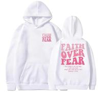 Qiamia Faith over Fear Hoodie with 50 PCS Bible Stickers, Christian Hoodie for Men & Women, Oversized Hooded Sweatshirt for Women Men (White 03,M)