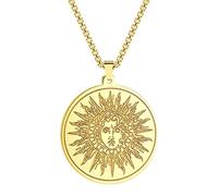 QIAMNI 316L Stainless Steel Coin Necklace Ancient Greek Sun God Helios Amulet Pendant Keep Safe and Smooth (gold)