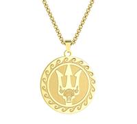 QIAMNI 316L Stainless Steel Coin Necklace for Poseidon Greek God of the Sea Pendant/Trident Talisman necklace Pendant Unisex (gold)