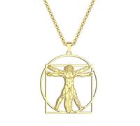 QIAMNI 316L Stainless Steel Men's Da Vinci Vitruvian Necklace/Leonardo Da Vinci Necklace/Da Vinci Pendant for Men Gifts (gold)