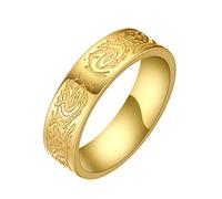 QIAMNI Aztec Pattern Rings Stainless Steel Gold Silver Engagement Wedding Ring Valentine's Day Gift Jewelry for Women Men(Gold13)