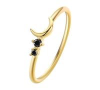 QIAMNI Black Zircon Moon - Shaped Ring, Copper Gold - Plated Craft, Women's Stackable Band, Wedding Memorial Gift