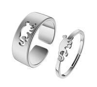 QIAMNI Cute Monkey Matching Promise Rings for Couples Gold Silver Color Adjustable Engagement Wedding Ring Band Sets for Him and Her Stainless Steel High Polished Comfort Fit (#11)