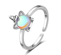 QIAMNI Cute Moonstone Unicorn Horse Mood Rings for Women Girls Kids 925 Silver Adjustable Size Ring Birthday Festival Gift Jewelry