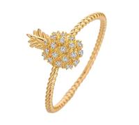 QIAMNI Gold - Plated Zircon Pineapple Ring, Full Pave Fruit Design, Women's Statement Daily Jewelry