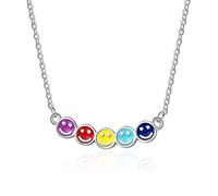 QIAMNI Rainbow Smiley Face Necklaces 925 Sterling Silver Happy Smiling Colorful Choker Necklace Delicate Fashion Jewelry Gifts for Women Girls