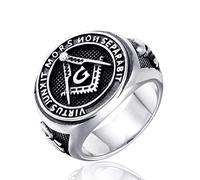 QIAMNI Stainless Steel Masonic Ring for Men, Vintage Freemason Symbol Masonic Rings, Hip Hop Retro Religious Biker Ring Jewelry Gift for Men Boys