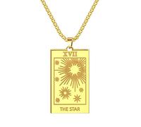 QIAMNI Stainless Steel Tarot Cards Necklace Gold Star Pendant Astrology Divination Magic Amulet Necklace Women Men Jewelry