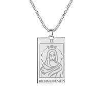 QIAMNI Stainless Steel Tarot Cards Necklace High Priestess Pendant Astrology Divination Magic Amulet Necklace Women Men Jewelry