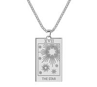 QIAMNI Stainless Steel Tarot Cards Necklace Silver Star Pendant Astrology Divination Magic Amulet Necklace Women Men Jewelry