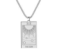 QIAMNI Stainless Steel Tarot Cards Necklace Silver Sun Pendant Astrology Divination Magic Amulet Necklace Women Men Jewelry