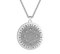 QIAMNI Witchcraft Viking Jewelry Norse Gothic Talisman Stainless Steel Amulet of Valkyrie Pendant Necklace for Women Men (Silver)