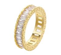 QIAMNI Women's Full - Stone Eternity Ring, Gold - Plated Zircon, Baguette Full - Inlaid Style, Stackable Trend Band