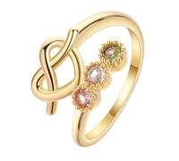 QIAMNI Women's Love Knot Birthstone Ring, Gold - Plated Multi - Color Zircon, Personalized Stacker Band, Couple Memorial Gift