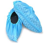 QIan Sou 50 Pairs Shoe Covers, Disposable Boot & Shoe Covers, Non Slip, Stretchable,Indoor and Outdoor, One Free Size Fit Most, Max Length - 16.5",Blue, 100 Pack