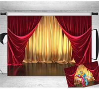 Qian Vinyl 3D Rendering Theater Stage Theme Photography Backdrops Golden and Red Curtains Photo Studio Props Vinyl Background for Wedding Birthday Party Decoration Banner