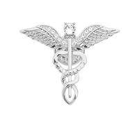 QIAN0813 Medical Symbol Caduceus Stethoscope RN Nursing Badge Brooches Lapel Pin for Registered Nurse Doctor Rod of Asclepius Emergency Brooch Jewelry, Metal