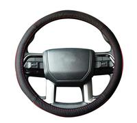 QianBao Genuine Leather Car Steering Wheel Cover Black for 15.5 to 16 inches Steering Wheels Sweat Absorbent for Tundra Range Rover F150 F250 F350 Ram 4Runner Tacoma (Black/Red)