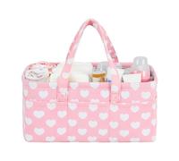 QiANBiRD Pink Heart Diaper Caddy Organizer - Large Portable Car Organizer for Diapers and Baby Wipes - Baby Shower Registry Basket - Nursery Storage Bin