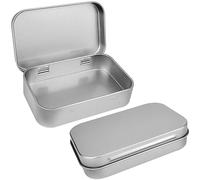 QIANCAIWANG 2 Pack Metal Rectangular Tins Box Containers, Small Storage Box with Lids for Tobacco, Cigarettes, Candy, Jewelry (2 PCS, Silver)