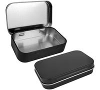 QIANCAIWANG 2 Pack Metal Rectangular Tins Box Containers, Small Storage Box with Lids for Tobacco, Cigarettes, Candy, Jewelry (2 PCS, Black)