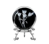 QIANCHANG 3D Engraved Rose Crystal Ball with Stand, 60mm Glass Sphere Decorative Ball Paperweight Gifts for Mom Women Girl