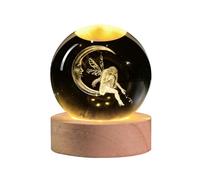 QIANCHANG 3D Fairy Crystal Ball with LED Stand, Fairies Figurines Lamp Night Light, Fairy Moon Decor Glass Sphere Balls Gifts for Women Girls Mom Kids(60mm)