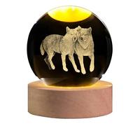 QIANCHANG 3D Wolf Crystal Ball with LED Light Base, 60mm Glass Sphere Decorative Balls, Wolf Figurine Lamp Gifts for Women Kids
