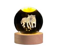 QIANCHANG 3D Wolf Crystal Ball with LED Stand, 60mm Wolf Figurine Decor Glass Animal Globe Lamp Night Light, Wolves Gifts for Women Kids Mom