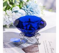 QIANCHANG 80mm Blue Crystal Diamond Paperweight Large Faceted Glass Diamonds Prisms Jewels Gemstones for Home Wedding Table Decoration