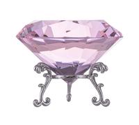QIANCHANG 80mm Crystal Diamond Paperweight with Stand, Large Faceted Glass Gems Jewels for Home Party Decoration(Pink)