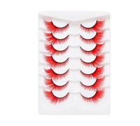 QIANCHAOJI False Eyelashes Natural Lashes Blue Red Pink Colored Lashes, Fluffy Vibrant False Eyelashes For Halloween Cosplay & Stage Makeup(Red-7pairs)