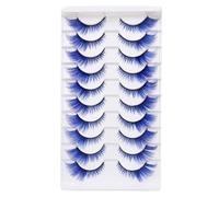 QIANCHAOJI False Eyelashes Natural Lashes Blue Red Pink Colored Lashes, Fluffy Vibrant False Eyelashes For Halloween Cosplay & Stage Makeup(Blue-10pairs)