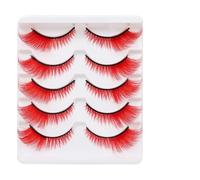 QIANCHAOJI False Eyelashes Natural Lashes Blue Red Pink Colored Lashes, Fluffy Vibrant False Eyelashes For Halloween Cosplay & Stage Makeup(Red-5pairs)