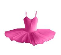 QIANCOME Girls Ballet Tulle Dress Kids Pancake Leotard Dresses Spaghetti Strap V Neck Swan Lake Practice Pleated Ruffle Dress Performance Gymnastics Dancewear Ballroom Teen A Hot Pink 11-12 Years
