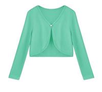 QIANCOME Girls Open Front Cardigan One Button-Kids Cropped Jacket Casual | Loose Fit Bolero Shrug Coat Relaxed,Solid Long Sleeve Cardigans V Neck,Outdoor Walking School Jackets Party Wedding