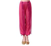 QIANCOME Kids Belly Dance Harem Pants Girls Shiny Dance Trousers Cotton Side Split Sequin Mesh Trim Loose Bloomer Trousers Tribal Arabic Indian Zumba Performance Costume Teen A Hot Pink 13-14 Years
