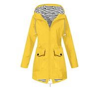 QIANCOME Ladies Waterproof Jackets with Pockets Plus Szie,Zip Up Raincoat Women Hoodies Windproof,Casual Regular Long Sleeve Windbreaker Rainjacket,Outdoor Hiking Walking Rain Coats A Yellow XL
