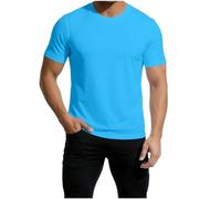 QIANCOME Post Surgery Shirt Men Snap Recovery Top Button Short Sleeve Tshirts Loose Fit Access Blouse Shoulder Chemo Hospital Clothing Full Open Side Tees Tear Away Press Stud Functional A Blue M