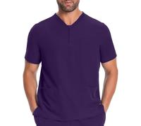 QIANCOME Scrub Tops Mens Nurses Shirts 1/4 Zip Plus Size Tees with Pockets Casual Loose Medical Uniforms V-Neck Tshirts Short Sleeve Classic Workwear Hospital Health Scrubs Healthcare A Purple XL
