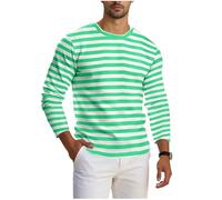 QIANCOME Striped Top Mens Long Sleeve Tshirt Men Casual Plus Size Tees Strip Print Regular Fit T-Shirts Outdoor Office Round Collar Sportwear Leisure Athletic Workout Sports Holiday A Mint Green M