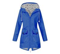 QIANCOME Waterproof Coat Womens with Hood Windbreaker,Ladies Raincoat Windproof Plus Size,Zip Up Casual Loose Fit Solid Rainjacket,Active Hiking Outdoor Work Walking Rainjackets C Blue XXL