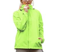 QIANCOME Waterproof Hooded Jacket Ladies Lightweight Raincoat Packable Plus Size Raincoat Casual Zip Rainjacket with Pouch Windbreaker Outdoor Trench Coats Walking Hiking Raincoats A Green XXL