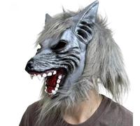 Qianderer Adults Wolf Face Covering Scary Latex Full Face Halloween Costume Facewear (Gray, One Size)