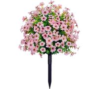 Qianderer Artificial Flower with Detachable Garden Stake UV Resistant Realistic Morning Glory Bush Yard Stakes for Outdoor Lawn Decorations (Pink, 60cm)