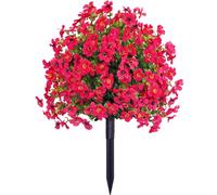 Qianderer Artificial Flower with Detachable Garden Stake UV Resistant Realistic Morning Glory Bush Yard Stakes for Outdoor Lawn Decorations (Rose Red, 60cm)