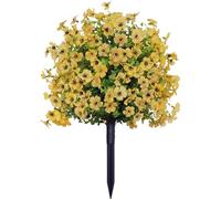Qianderer Artificial Flower with Detachable Garden Stake UV Resistant Realistic Morning Glory Bush Yard Stakes for Outdoor Lawn Decorations (Yellow, 60cm)
