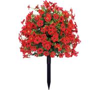 Qianderer Artificial Flower with Detachable Garden Stake UV Resistant Realistic Morning Glory Bush Yard Stakes for Outdoor Lawn Decorations (Red, 60cm)